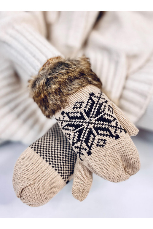 Women's gloves with fur PERRIS Beige