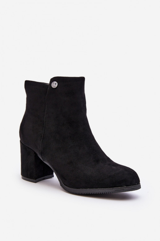 Black Suede Women's Ankle Boots with Block Heel Selela