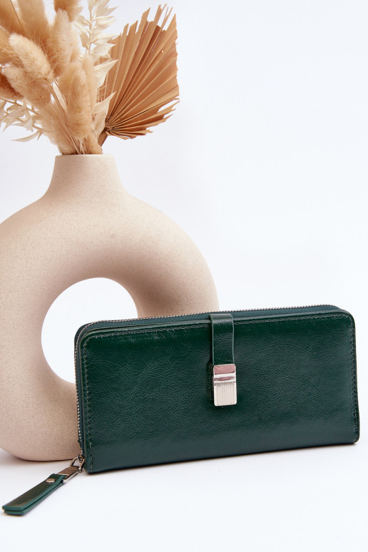 Women's Lacquered Wallet with Magnet Dark Green Bielia