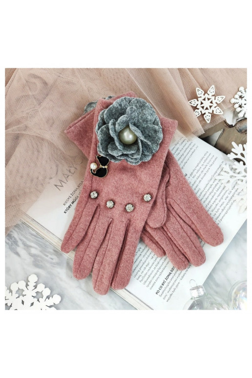 Gloves with flowers pink REK47R