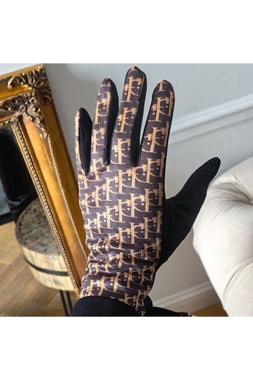 Damskie rękawiczki elegancki nadruk Elegant ciepłe withpolarkiem w środku REK143WZ1