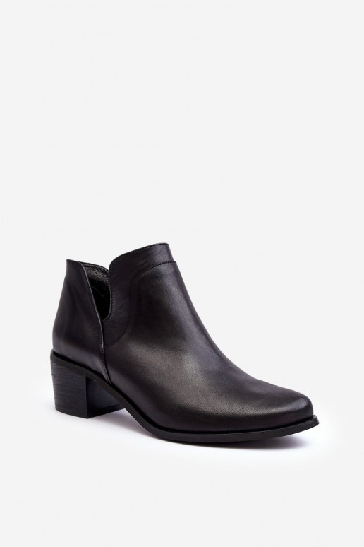 Black Leather Boots with Cutouts on Heel Dalros