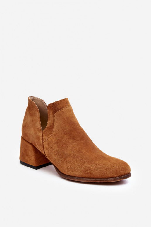 Suede Ankle Boots with Cutouts on Heel Camel Dalros