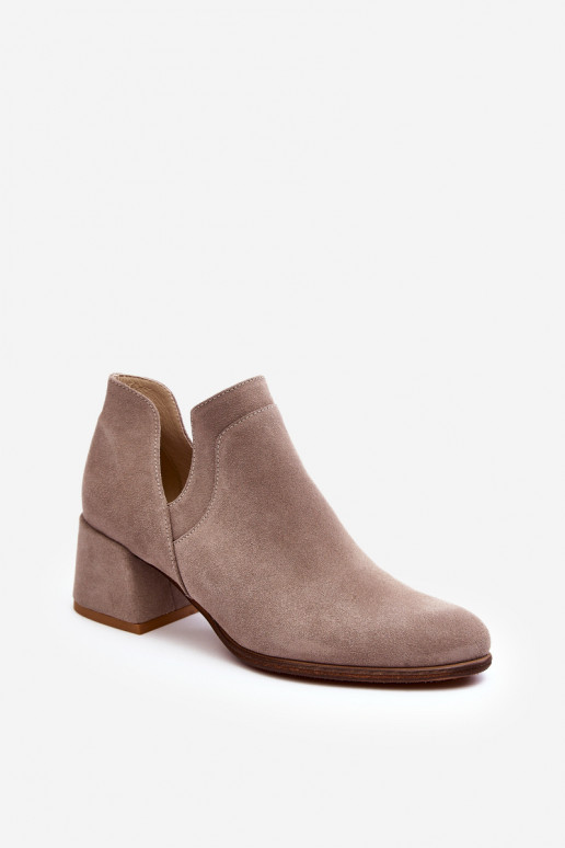 Suede Boots With Cutouts On Heel Light Beige Dalros
