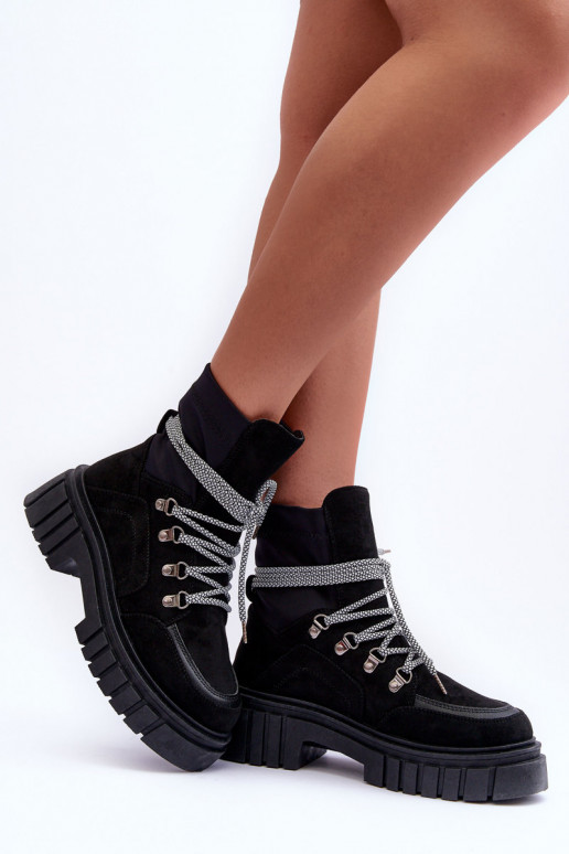 Women's Suede Lace-Up Boots Black Acorn