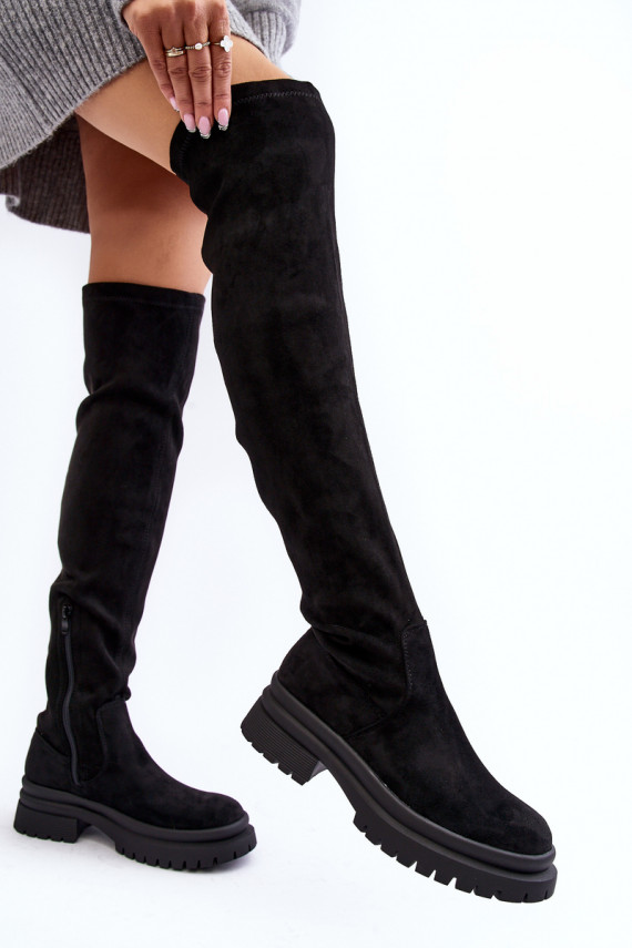 Women's Flat Heel Over-the-Knee Boots Black Silune