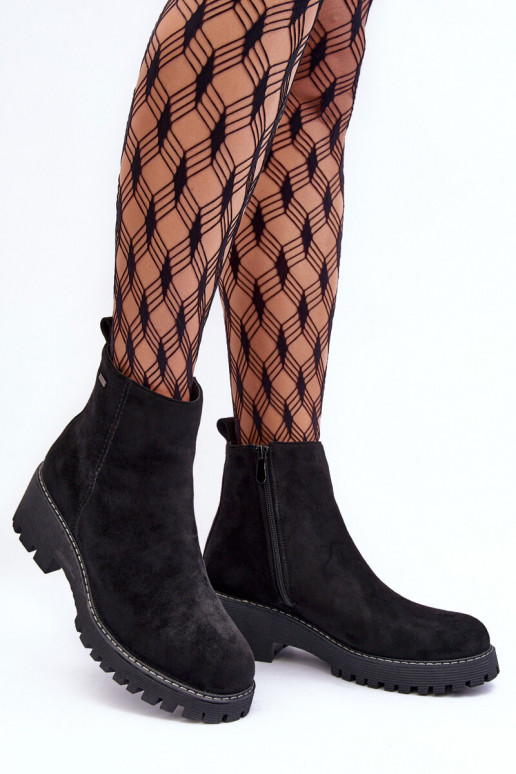 Suede Flat Heel Boots with Padded Insoles Black Neafgi Suede Flat Heel Boots with Padded Insoles Black Neafgi