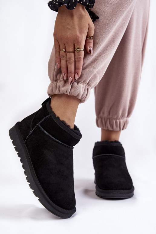 Women's Suede Low Snow Boots Black Shelie
