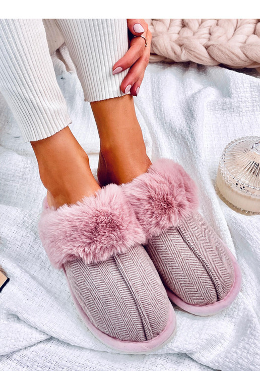 Slippers jodełkę with fur SKEEN light pink hue