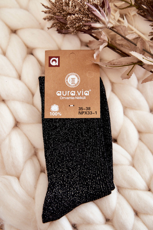Women's Socks With Shiny Thread Black