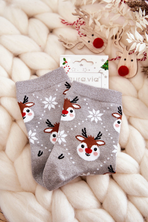 Women's Christmas Socks Shiny Reindeer Grey