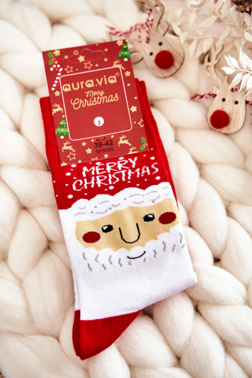 Men's Christmas Cotton Socks With Santa Clauses Red