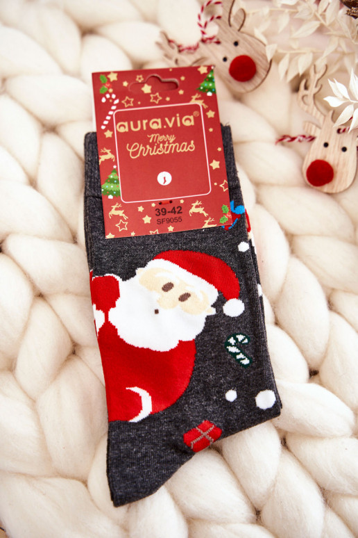 Men's Christmas Cotton Socks With Santa Claus And Reindeer Dark gray