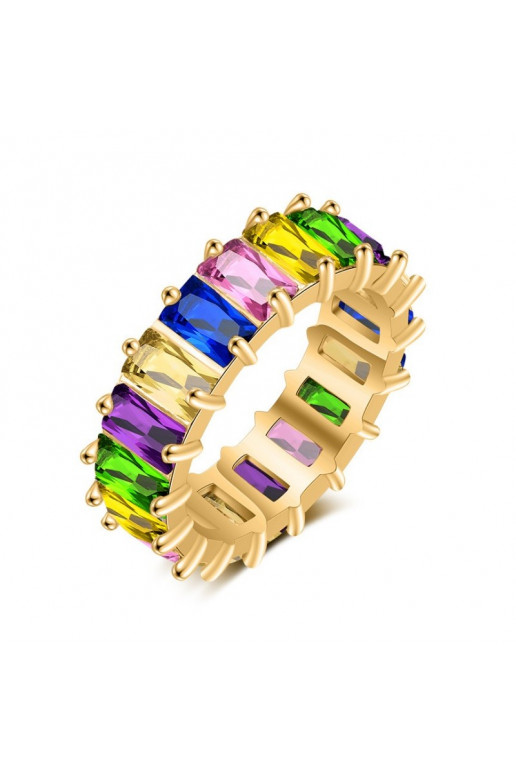 gold color plated stainless steel ring with colored crystals PST579KOL, Ring size: US7 - EU14