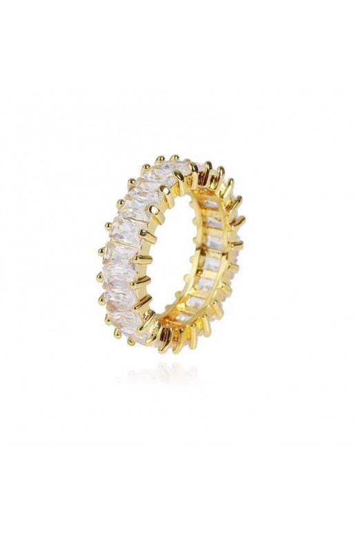gold color plated stainless steel ring with colored crystals PST579B, Ring size: US7 - EU14