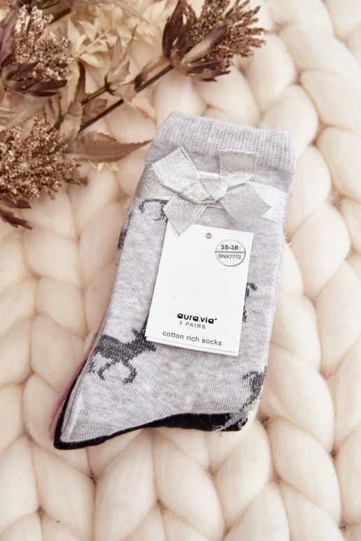 Women's Holiday Socks 3-Pack Gray-Black