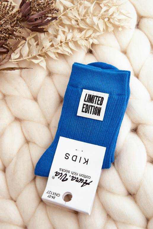 Children's Smooth Socks with Patch Blue