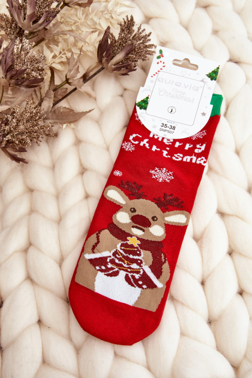 Women's Christmas Socks with Reindeer Red