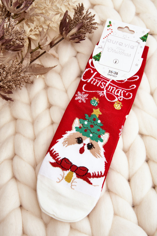 Women's Christmas Socks with Red Cat