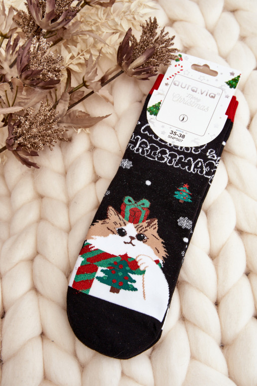 Women's Holiday Socks with Black Cat