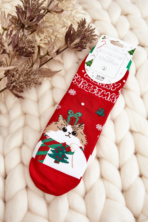 Women's Christmas Socks with Red Cat