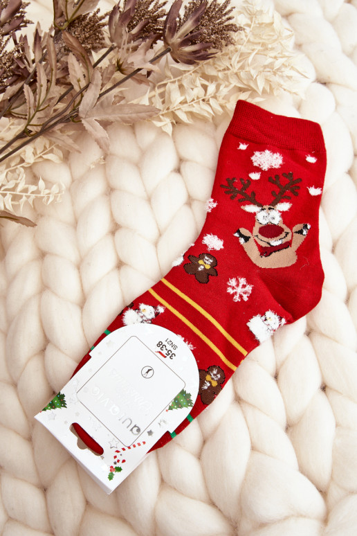 Women's Socks with Reindeer Red