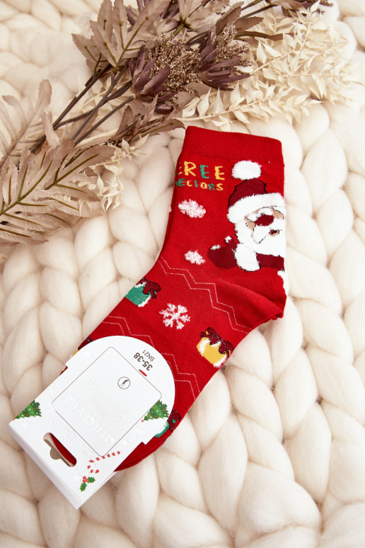Women's Socks with Santa Claus Red