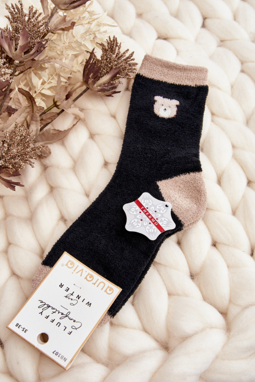 Women's Warm Socks With Bear Black