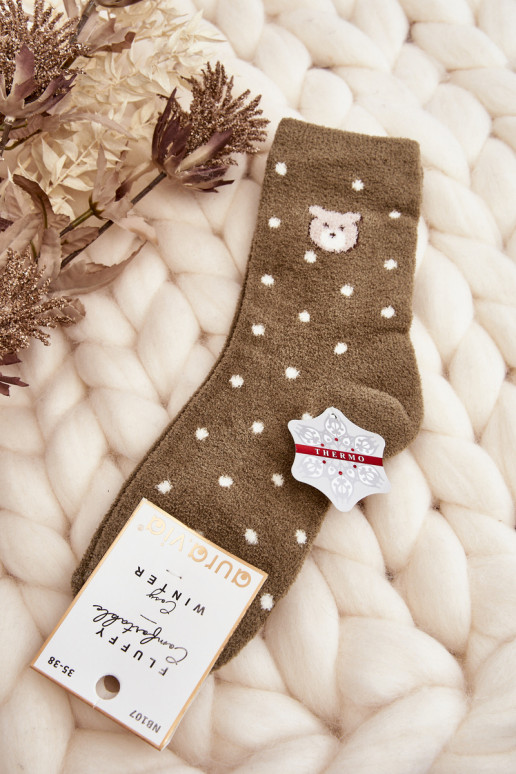 Women's Warm Polka Dot Socks with Bear Green