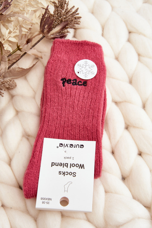 Women's Warm Socks With Pink Text