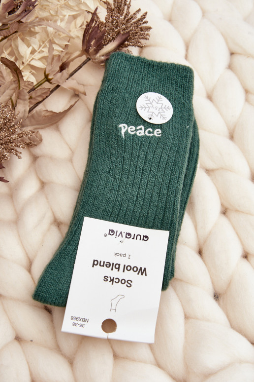 Women's Warm Socks With Green Writing