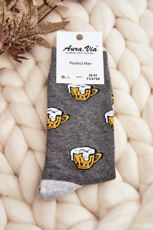 Men's Socks with Beer Patterns Grey