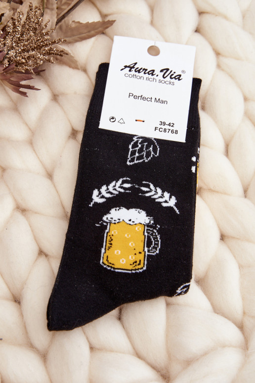 Men's Socks with Beer Patterns Black