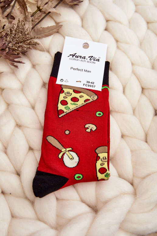 Men's Socks with Pizza Patterns Red