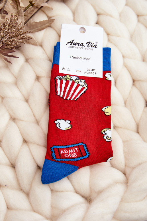 Men's Socks with Popcorn Pattern Red