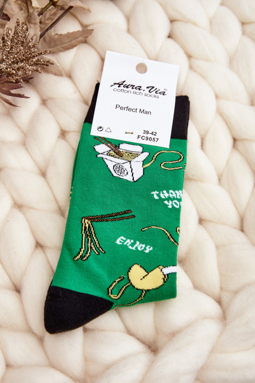Men's Socks with Asian Noodle Patterns Green