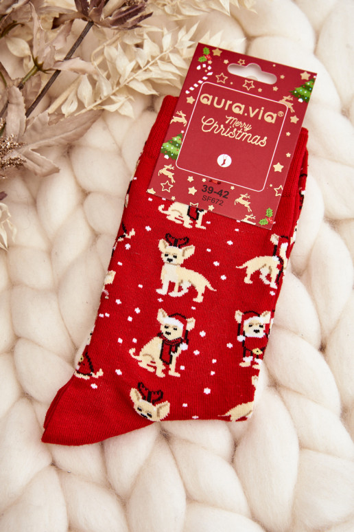 Men's Christmas Cotton Socks with Reindeer Red