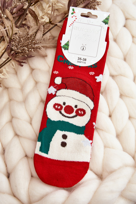 Women's Christmas Socks with Snowman Red
