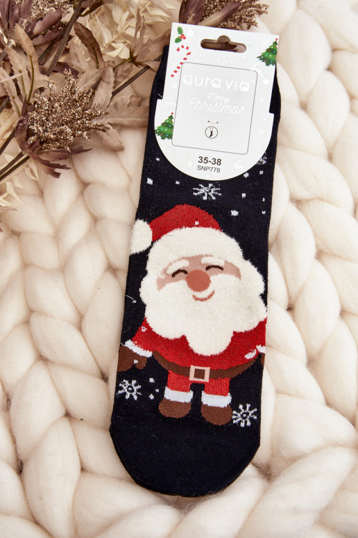 Women's Christmas Socks with Santa Claus Black