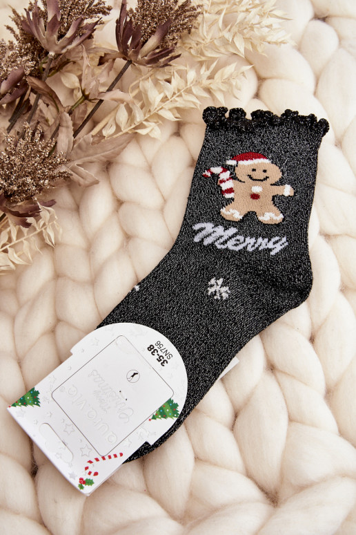 Women's Shiny Christmas Socks Black