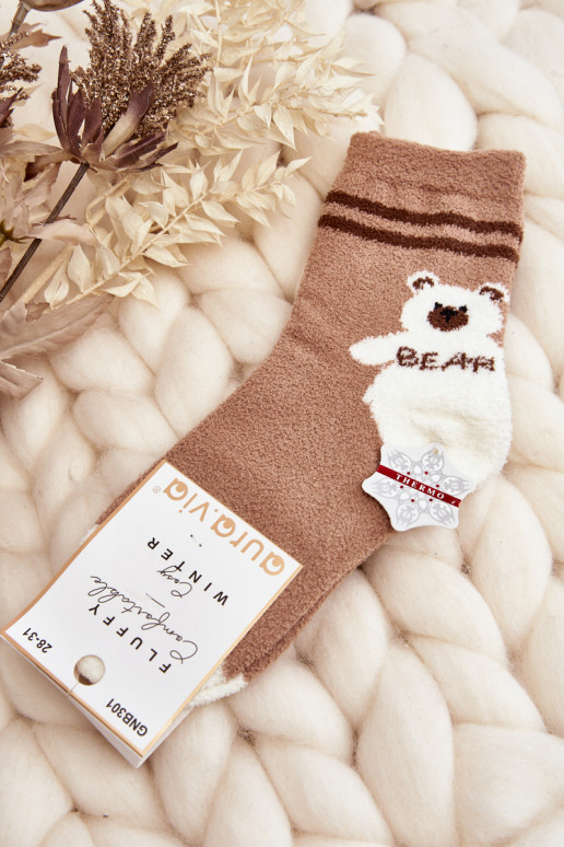 Youth Warm Socks With Bear Light Brown