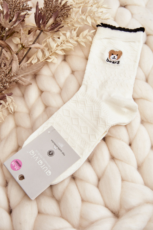 Patterned Women's Socks with Bear White