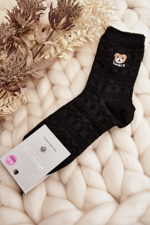 Patterned Women's Socks with Bear Black
