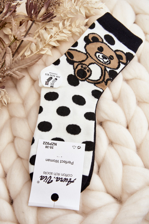 Women's Mismatched Socks with Teddy Bear Black and White