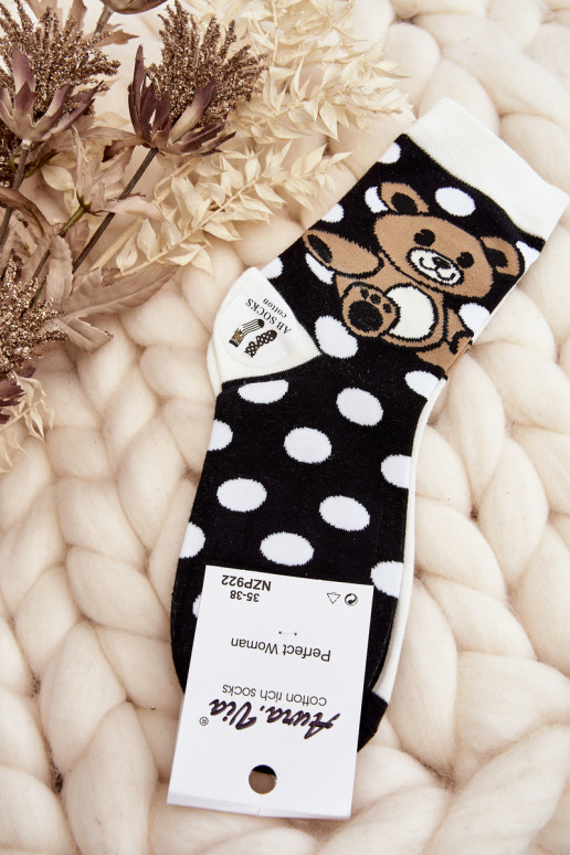 Women's Socks Not A Pair With Bear Black and White