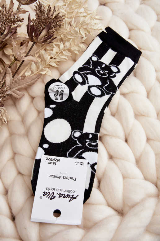 Women's Socks Not A Pair With Bear Black and White