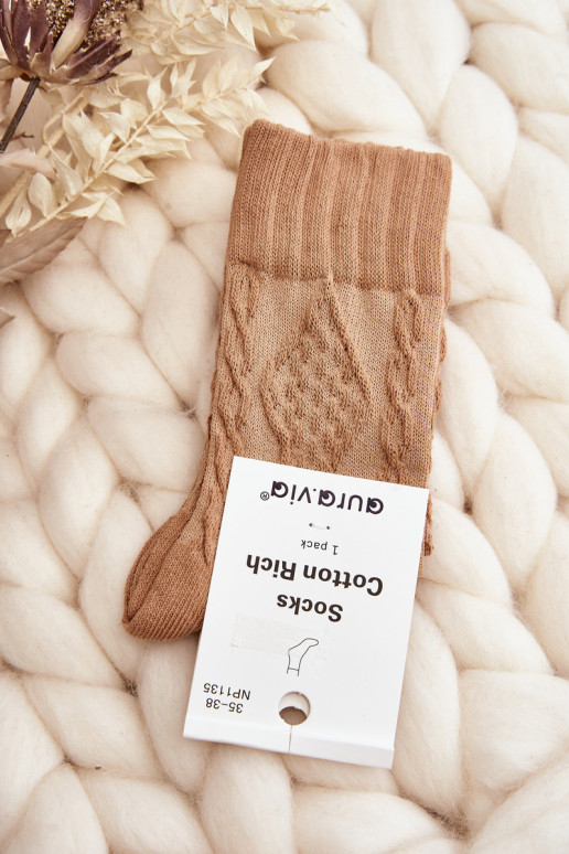 Women's Socks with Embossing Brown