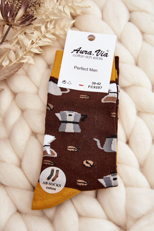Men's Mismatched Socks Coffee Brown-Yellow