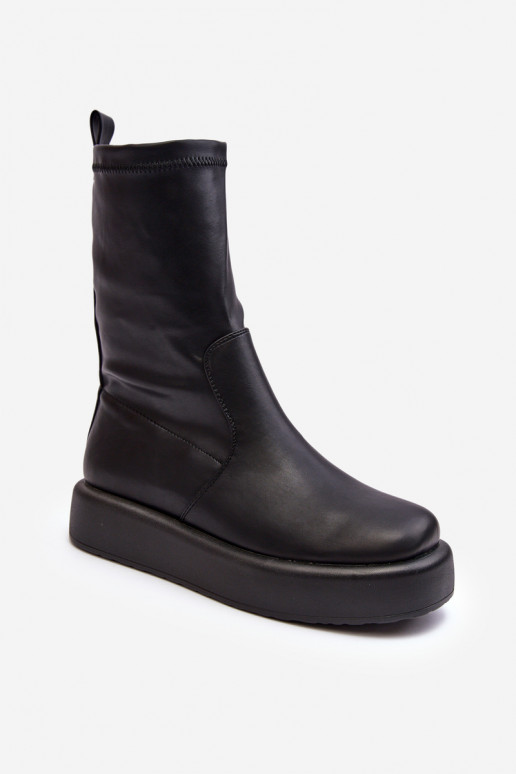 Women's Platform Ankle Boots Eco-leather Black Algedi
