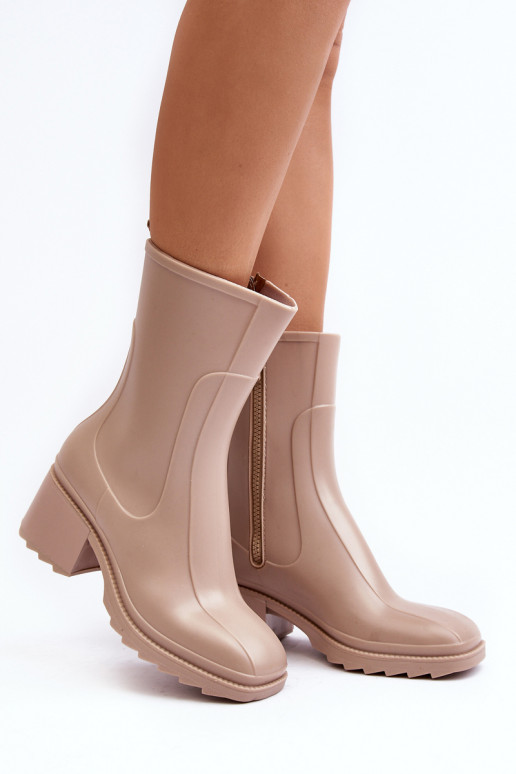 Women's Matte Boots Botki On Heel Beige Bertaida